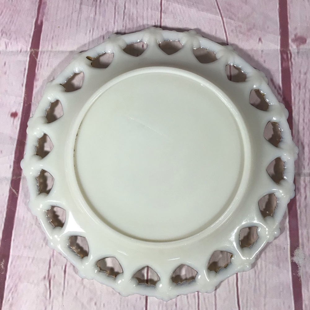Vintage White Milk Glass and Gold Floral Plate - Picture 5 of 5